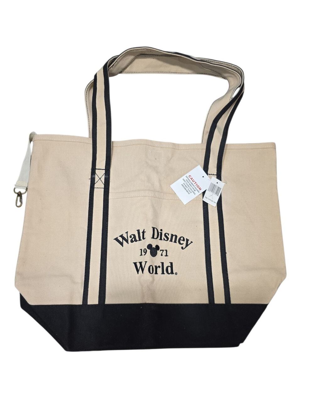 Walt Disney World 1971 Canvas Tote Bag Black & Cream Large Shoulder Carryall